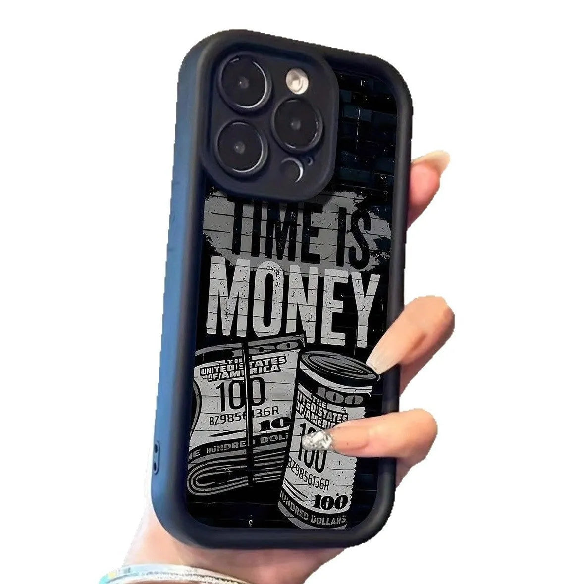 Money banknote USD currency phone case in black TPU with frosted finish for Apple iPhone