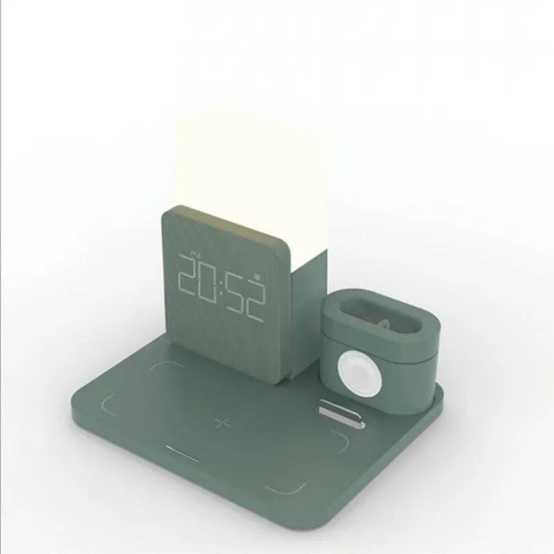 3 in 1 multi-function Qi wireless charging stand in dark green, light green, and black colour options