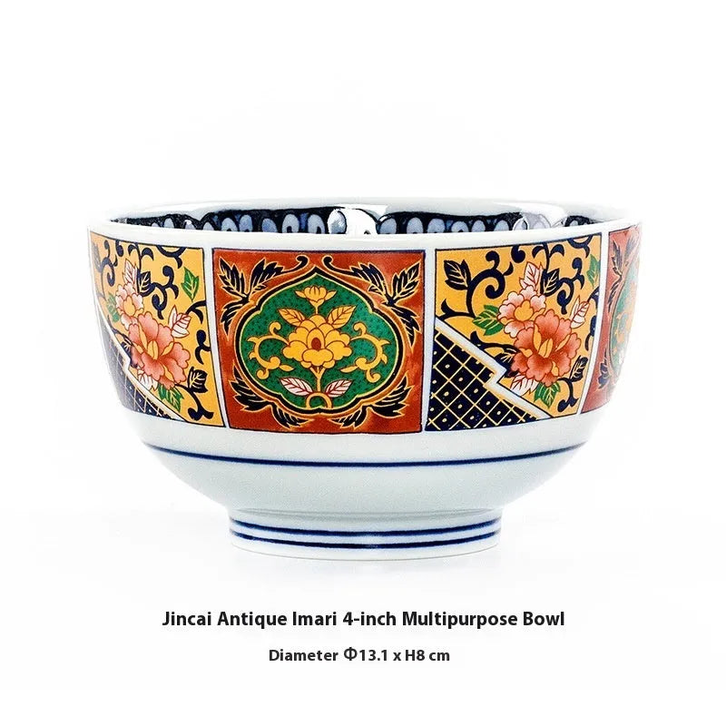 Japanese retro ceramic 4-inch bowl with peony pattern and underglaze finish