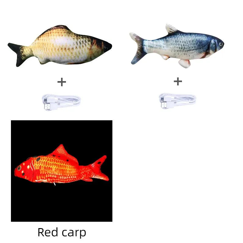 Electronic jumping fish cat toy 30cm long with USB charging cable