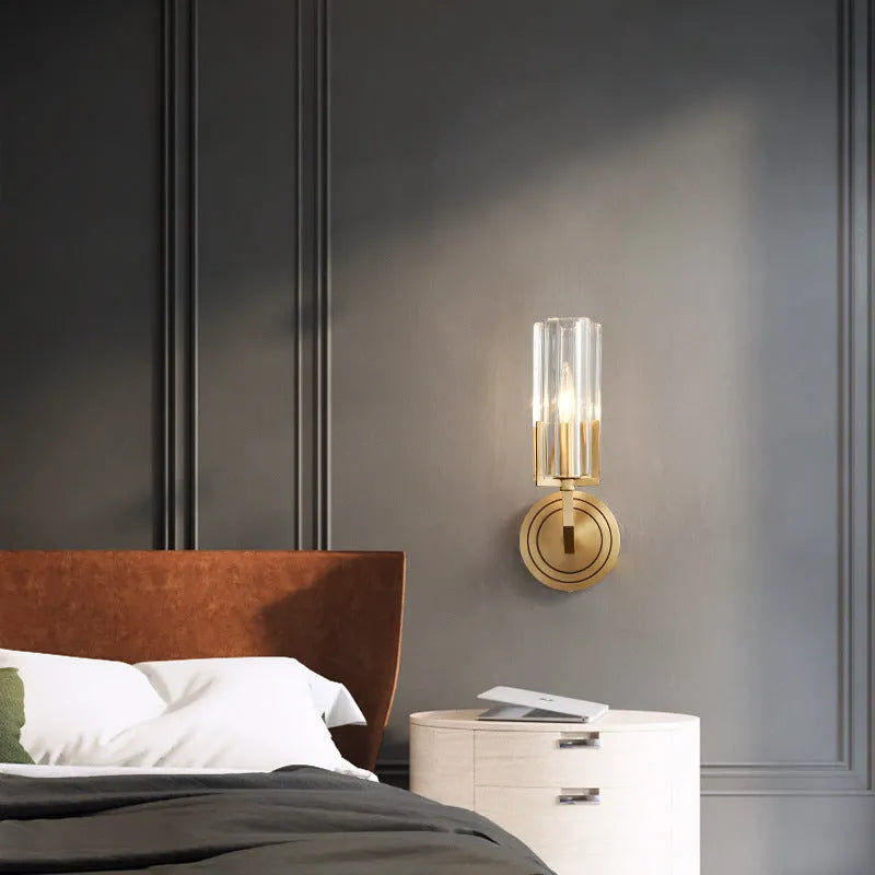 Copper wall lamp with modern minimalist design showing single-head and double-head configuration options