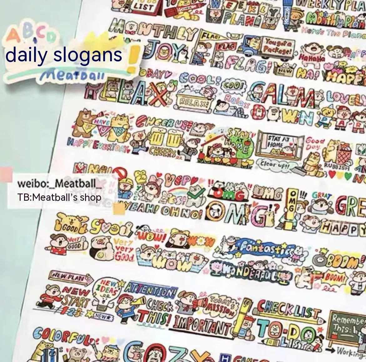 Sheet of cute cartoon character adhesive stickers printed on Japanese paper for medical packaging.