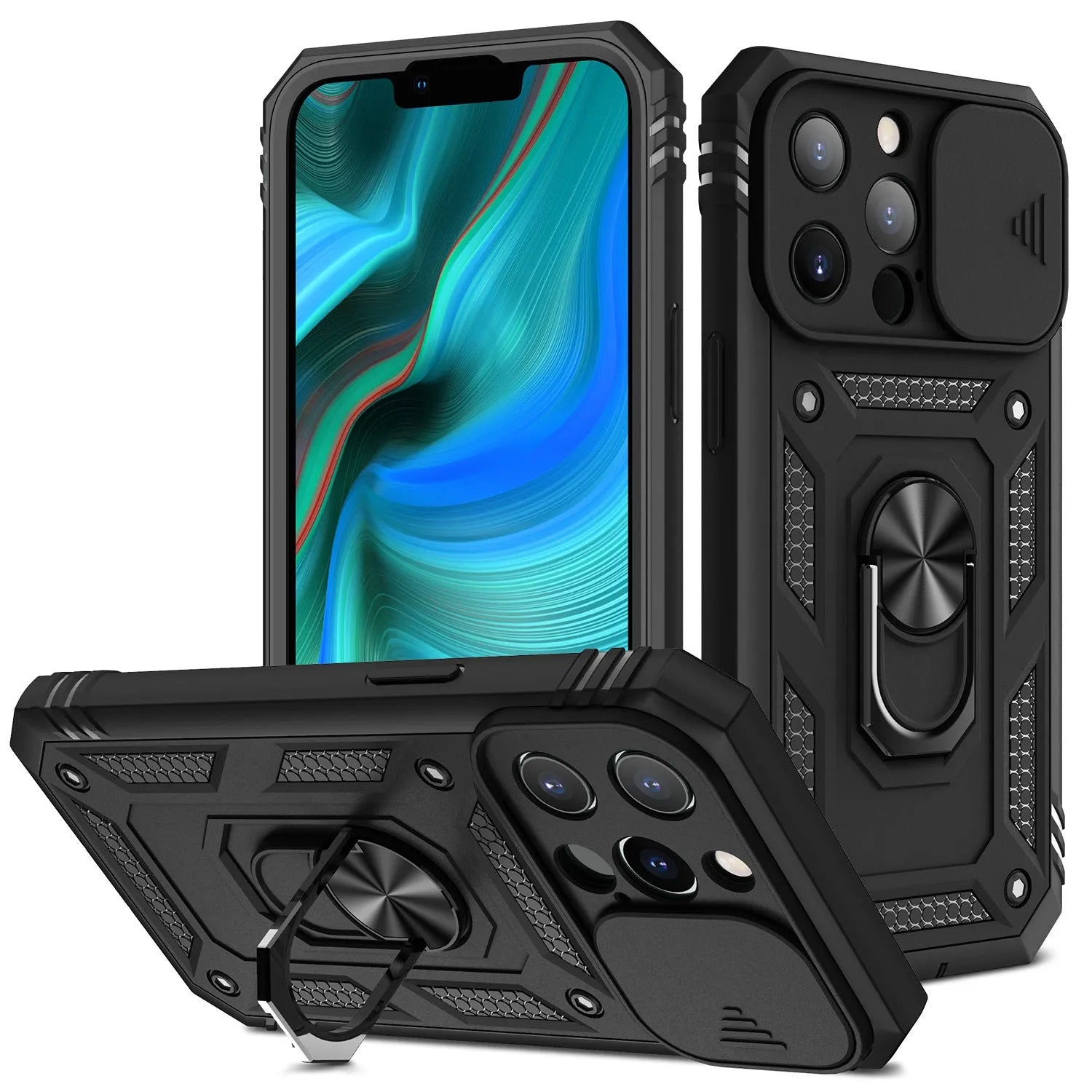 Apple magnetic phone case with sliding window bracket in multiple colour options