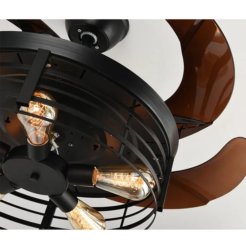 Industrial wind invisible fan lamp with American retro styling and remote control