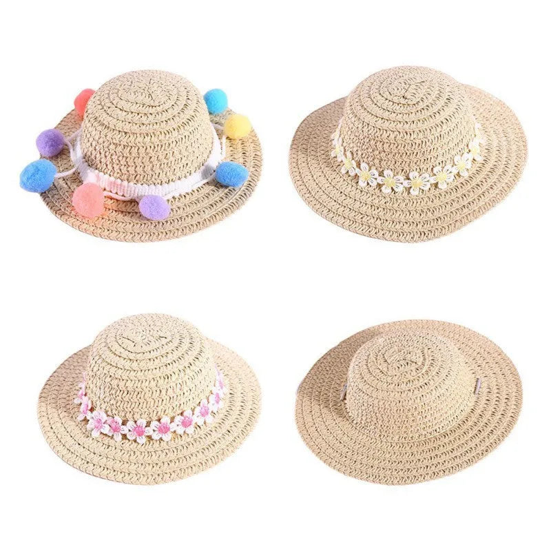 Handmade adjustable bow knot pet hat for dogs and cats in cartoon style showing colour options
