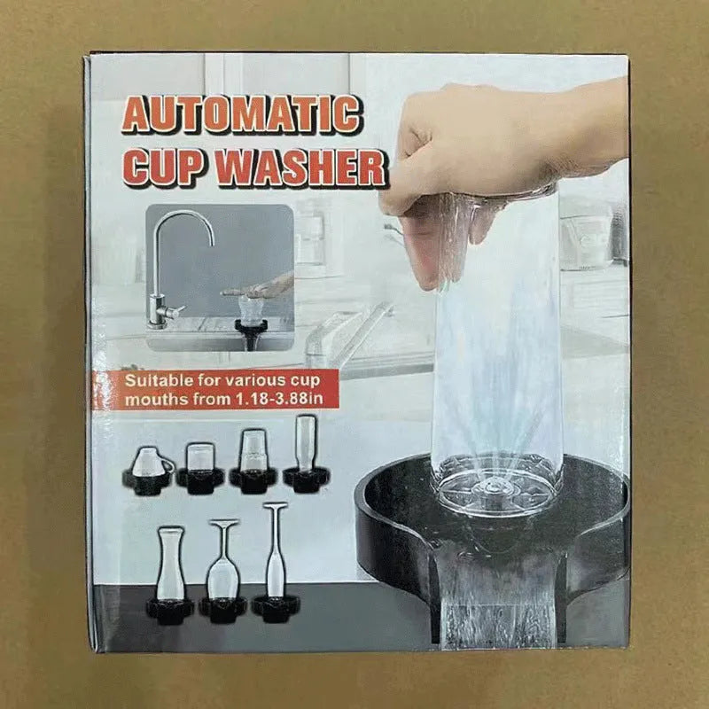 Black plastic household press type high pressure automatic cup washer on countertop
