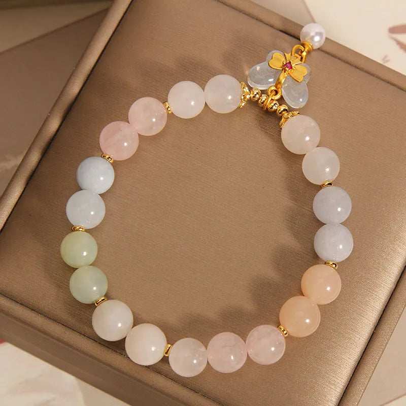 Women's adjustable crystal bracelet with colourful morganite butterfly pendant