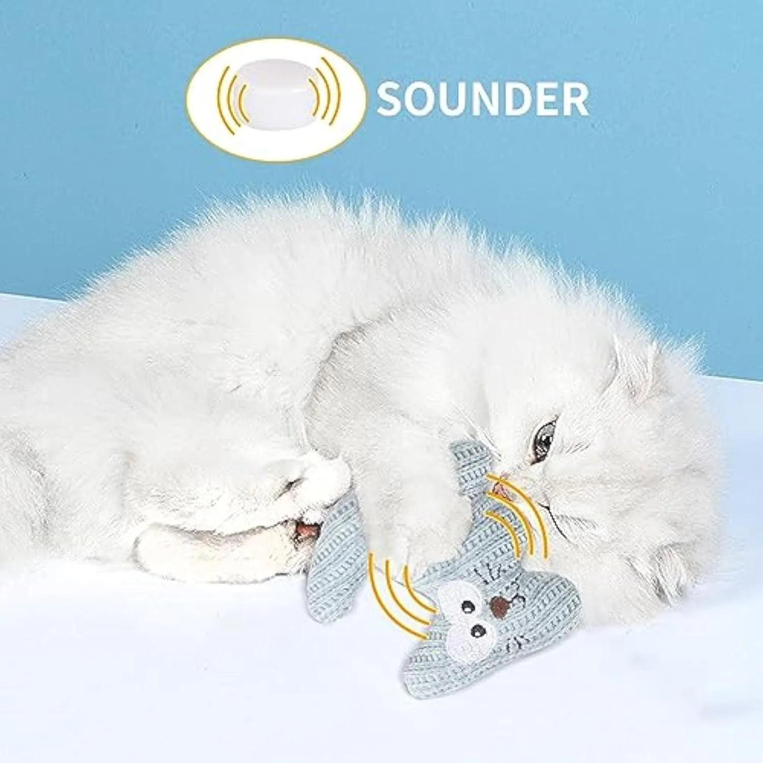 Cyan plush rope cat chew toy with bell and catnip, measuring 12x11 cm.