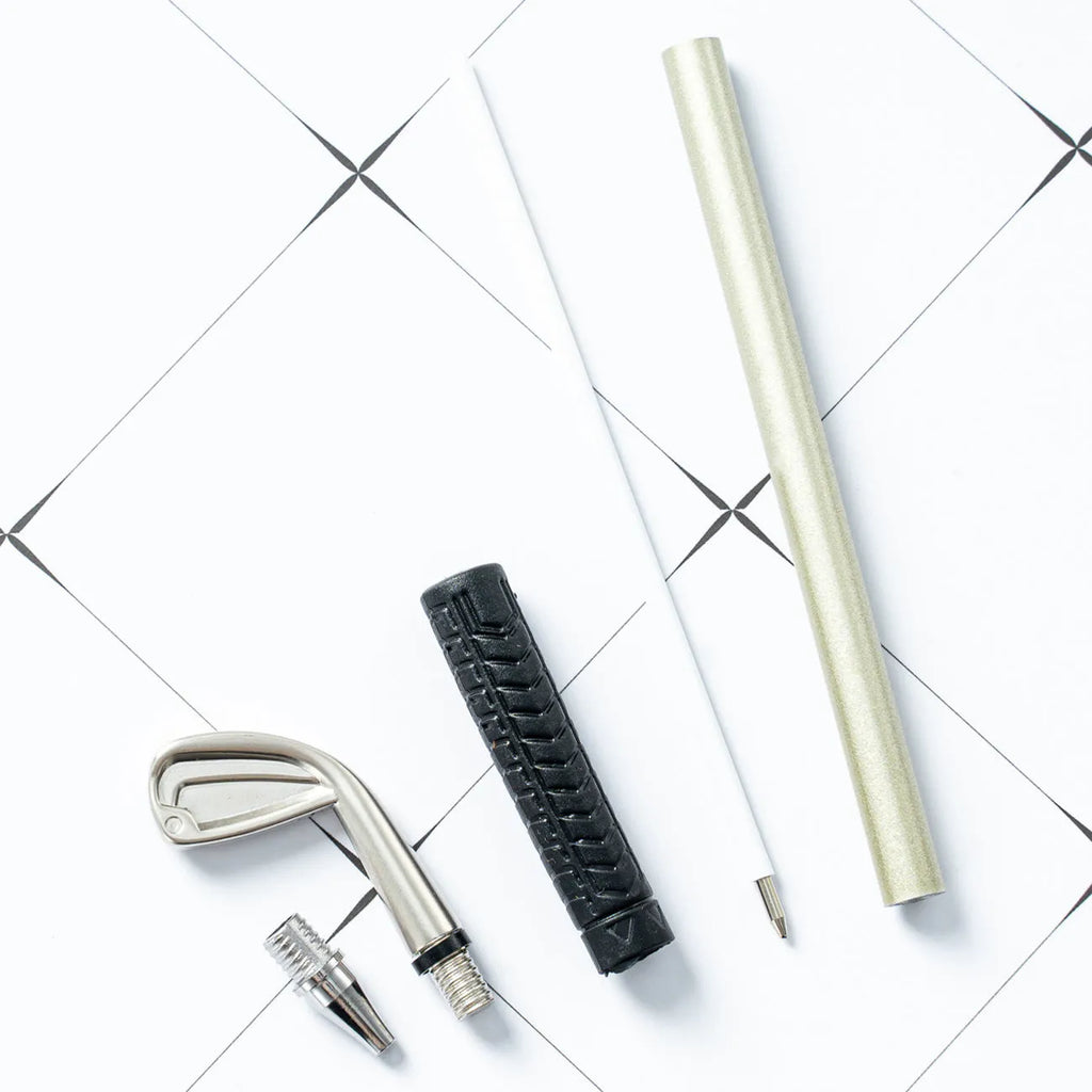 Three metal ballpoint pens with 0.7mm bullet nibs and suit golf design refills