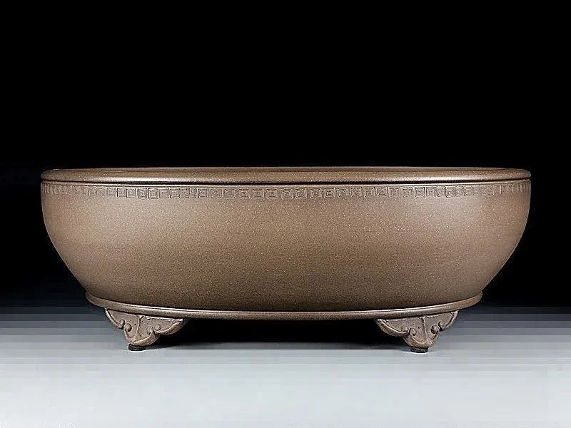 Handmade oval purple sand flowerpot with classical design for plant display