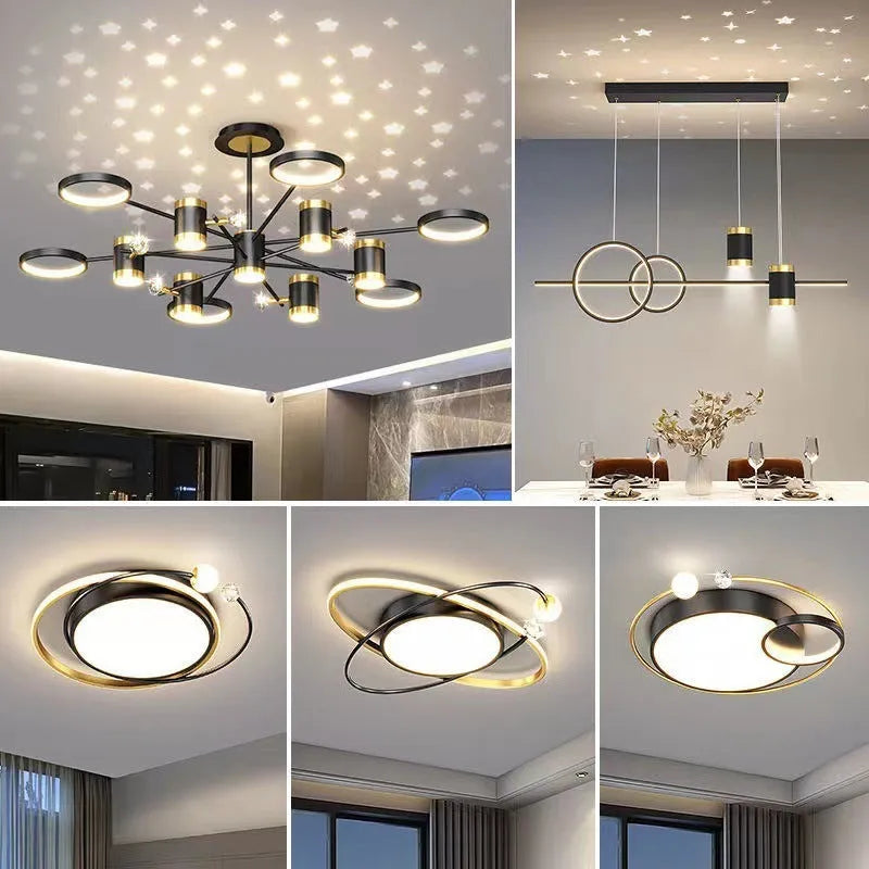Black 13-head Nordic star pendant lamp with remote control, 1000mm diameter iron chandelier