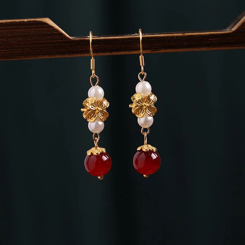 Vintage geometric earrings with cheongsam-inspired retro design in alloy with electroplated finish