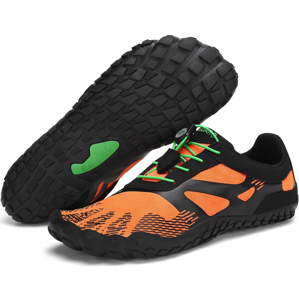Men's mesh water sports shoes with rubber sole in black, showing breathable upper and casual design