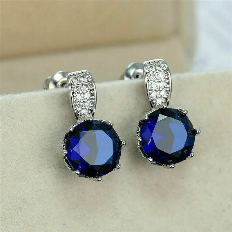 Simple commuter women's copper geometric round stud earrings in E2837 Blue colour