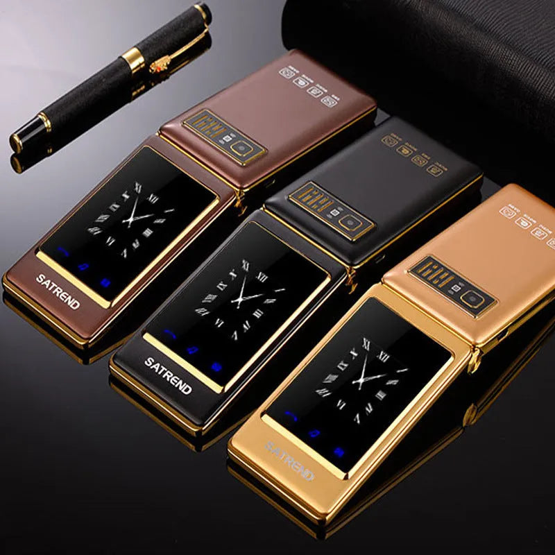 A15 dual screen flip mobile phone showing internal touch screen and external display
