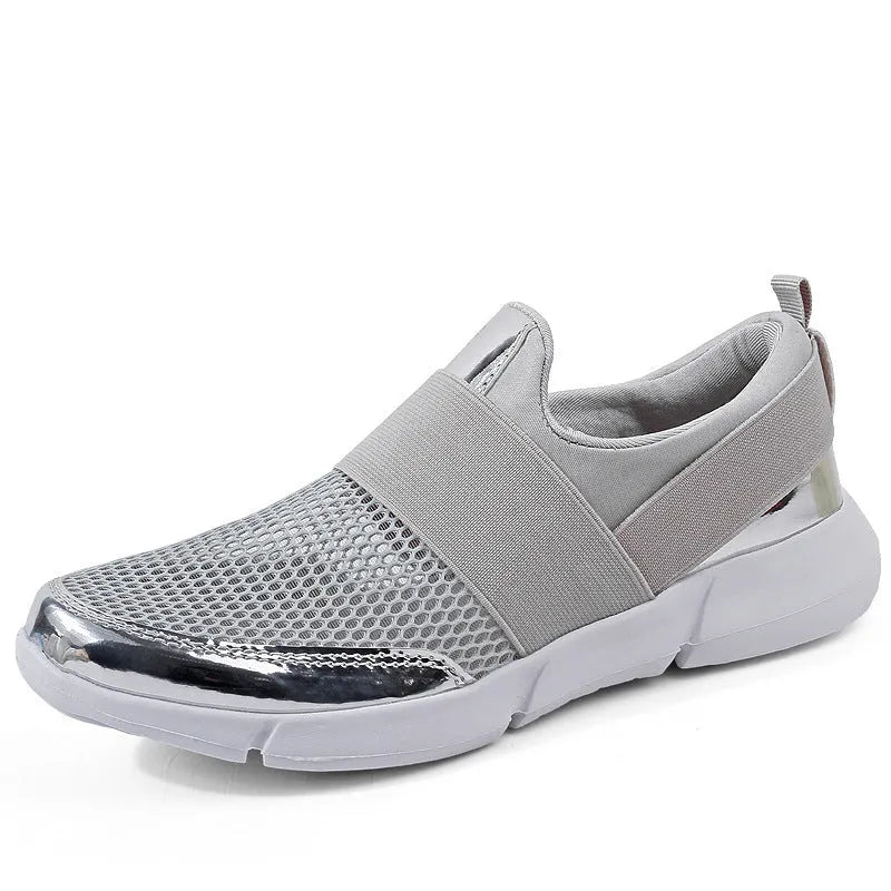 Breathable low top mesh sneakers for women in blue, black or grey, showcasing lightweight casual design.