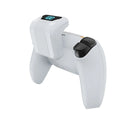 White PS5 handle back battery pack with LED display attached to a gamepad
