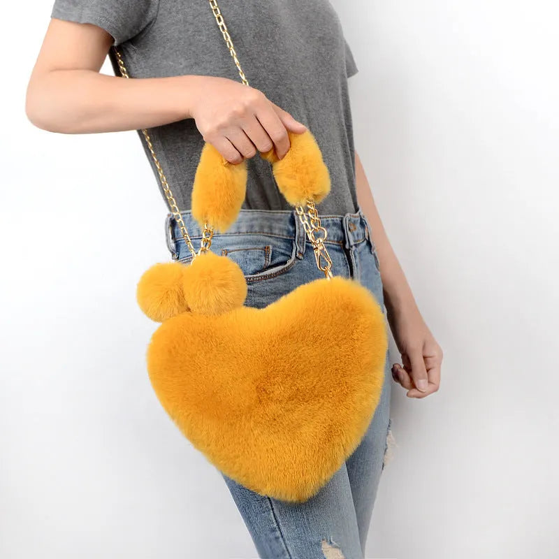Love Bags soft plush heart-shaped handbag for women with detachable shoulder strap