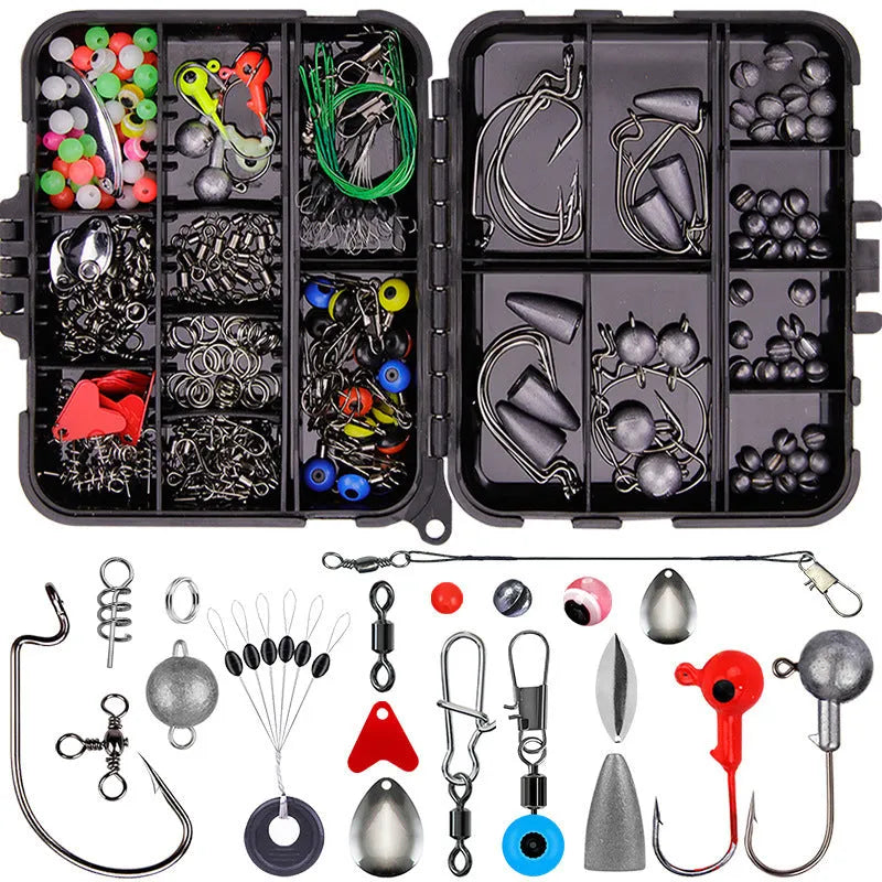 Weihe fishing lure accessories set with 257 pieces in ABS plastic storage case for Texas, sea, and rock fishing