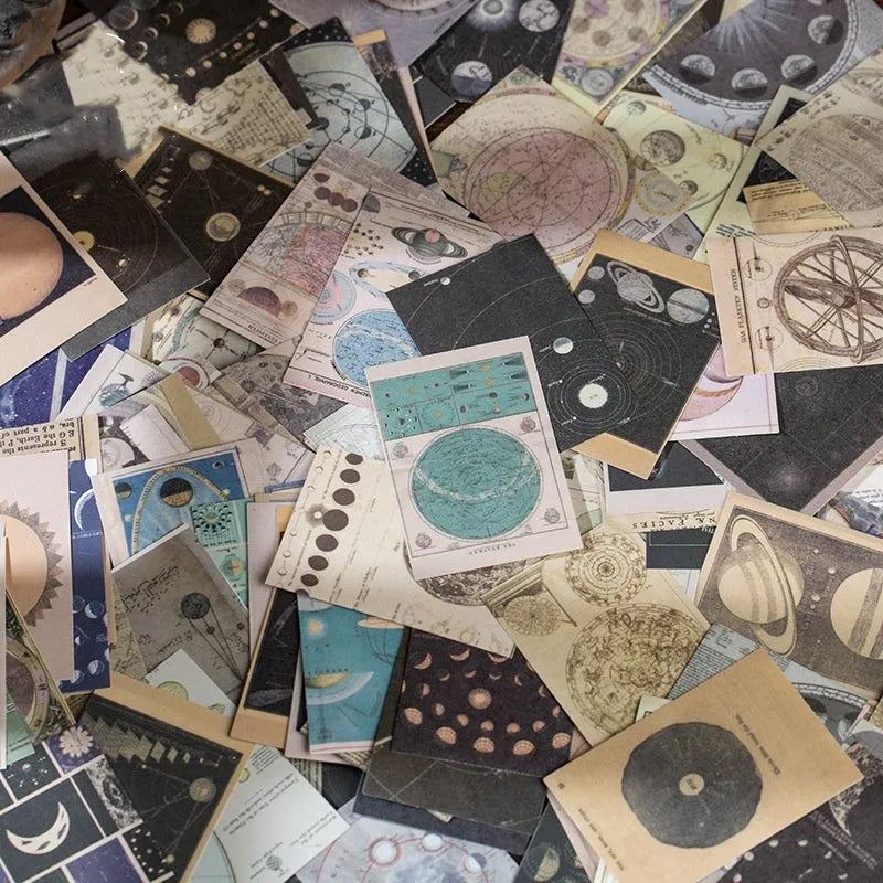 Box of 320 retro-style material stickers measuring 4cm by 6cm each on gummed paper.