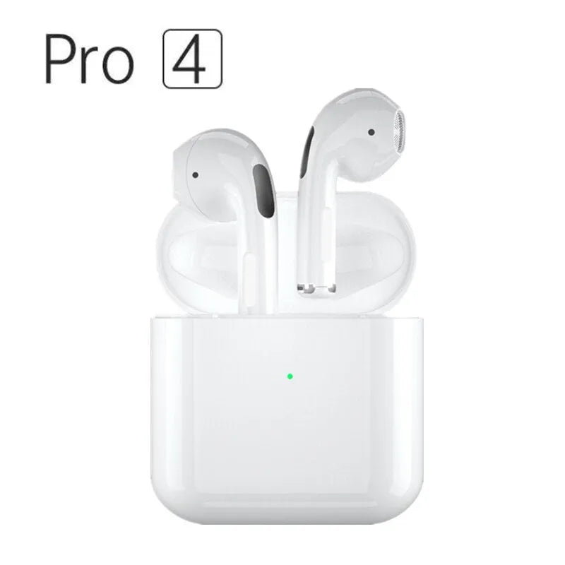 Pro4 White wireless sports Bluetooth in-ear headset on a black background.