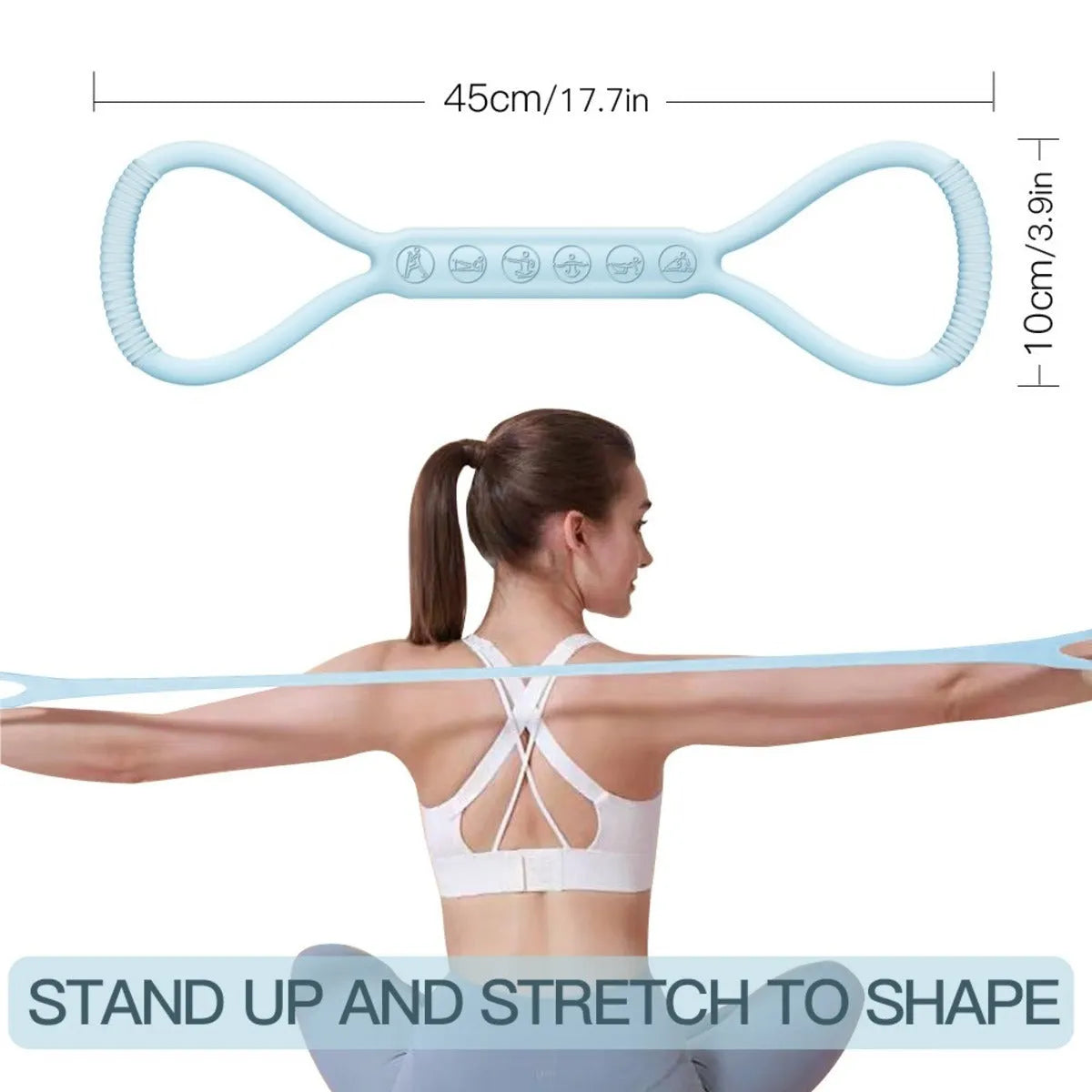 Set of three silicone mini resistance bands in light blue, purple, and pink on a white background