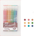 Set of nine solid colour gel pens with 0.5mm needle tips, packaged in a compact box.