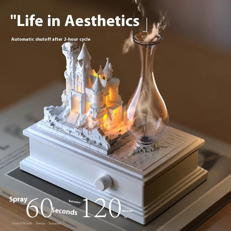White composite gypsum medieval castle aromatherapy machine with cold fragrance analyser and ambient lighting
