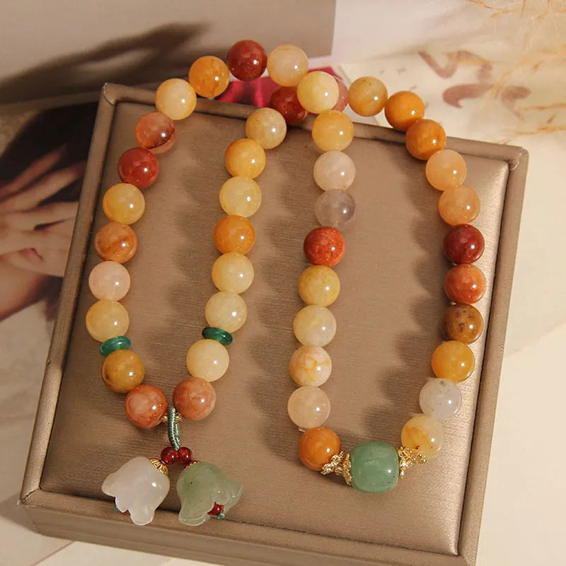 Natural jade multi-layer bracelet with orchid pendant for women, adjustable wrap design