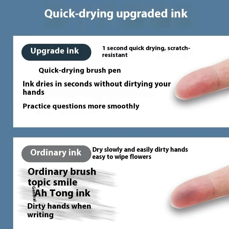 A pack of 10 quick-drying bullet pen refills in black, blue, red, and ink blue colours.