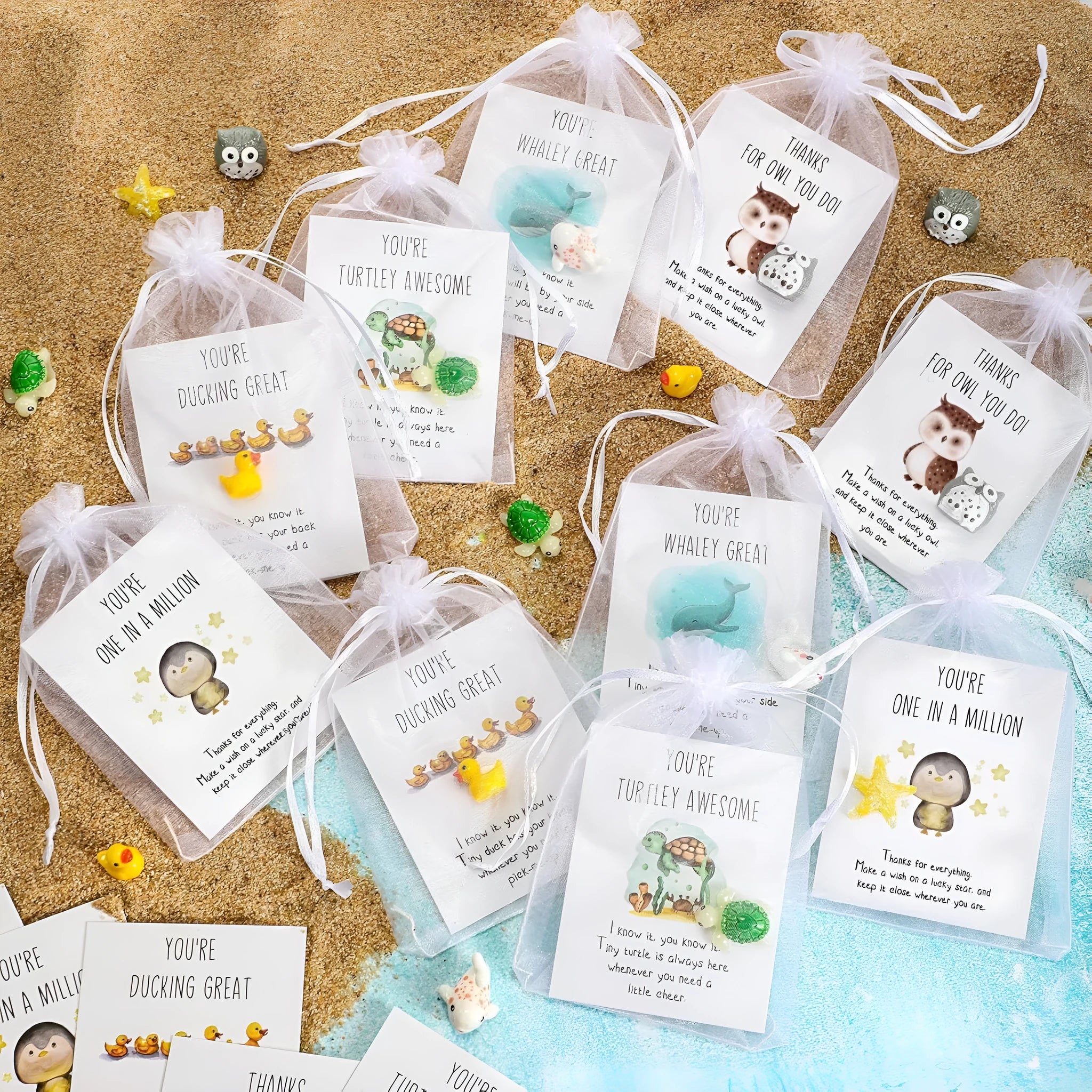 Set of pun-themed inspirational memo cards made from durable resin material in pocket-sized format