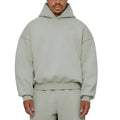 Men's grey fleece-lined cotton pullover sweatshirt hoodie with threaded long sleeves
