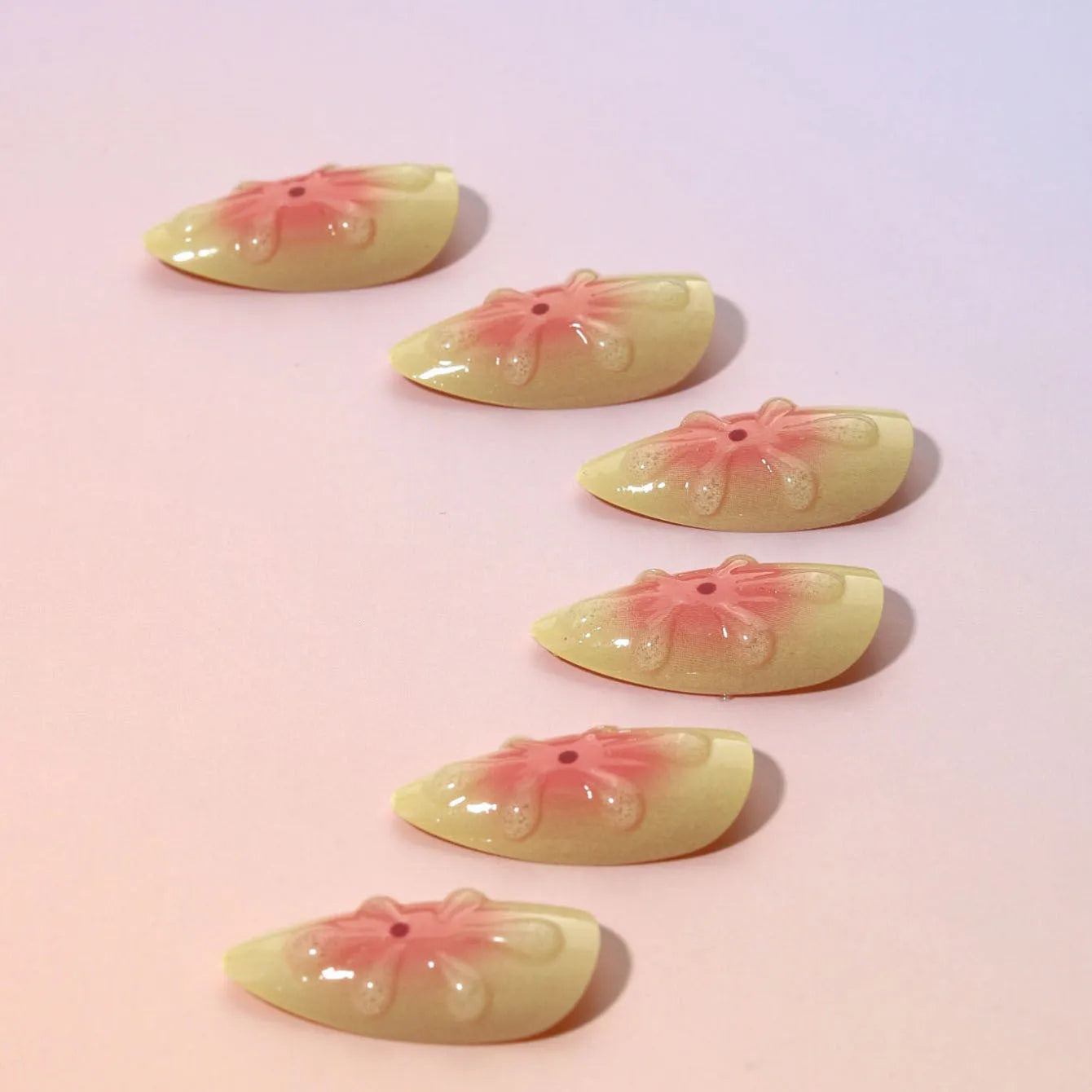 3D cartoon flower detachable nail armour appliqués in colour TY-318 with jelly glue and filing strip