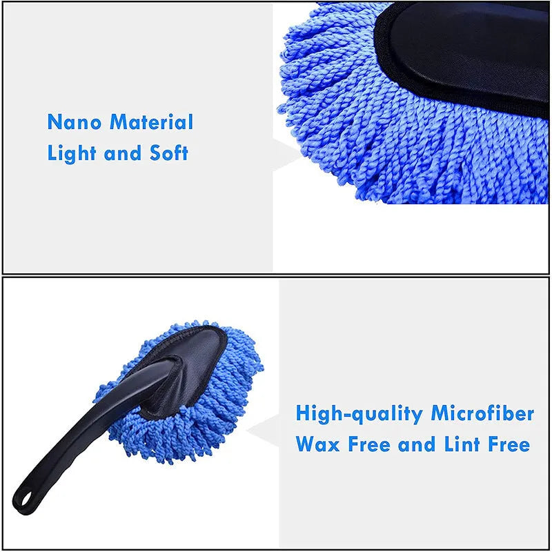 Car dust collector set with five microfiber dusting brushes and retractable handle for home and car use