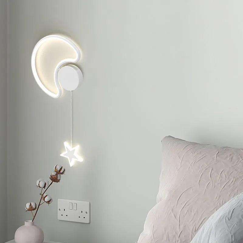 Cartoon cloud and five-pointed star themed bedside wall lamp for a child's room.