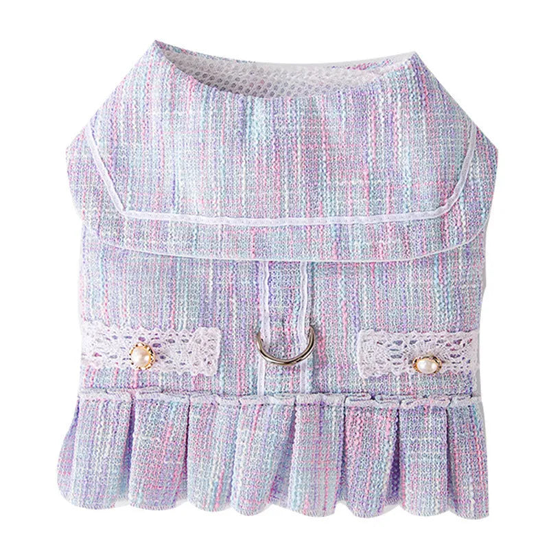 Polyester pet clothes for cats and small dogs in Salem purple or A & L pink colours with weight-based sizing