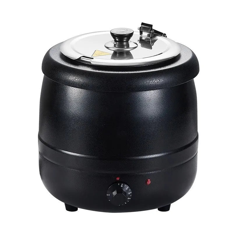 Black stainless steel 10-litre insulation pot with large mouth cover and adapter plug