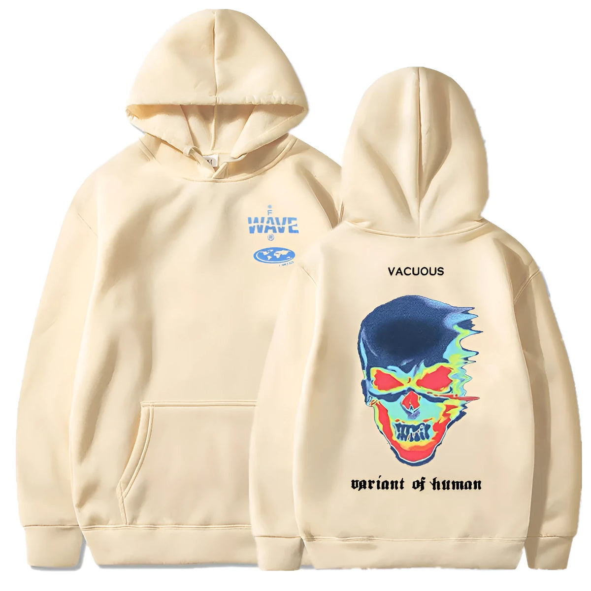 Skeleton thermal imaging graphic print hoodie, long sleeve pullover with hood and side seam pockets, 85% polyester.