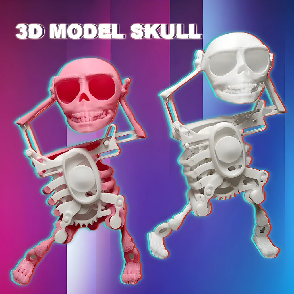 3D mini skull gravity toy dancing skeleton in pink and white colour 17cm height