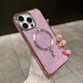 Luxury rhinestone magnetic TPU phone case for Apple iPhone, electroplated finish, pink colour