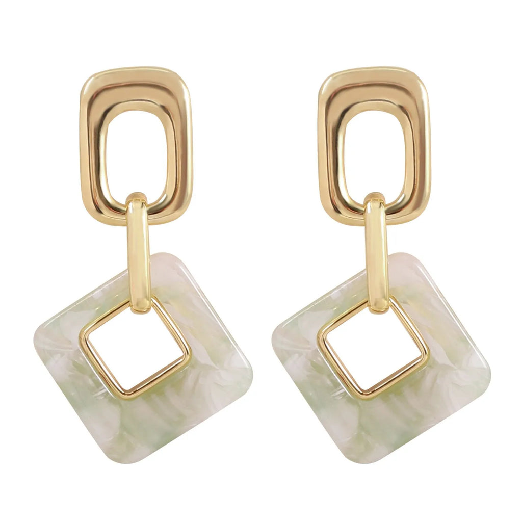Copper geometric square earrings with hollow construction and chamfered pattern