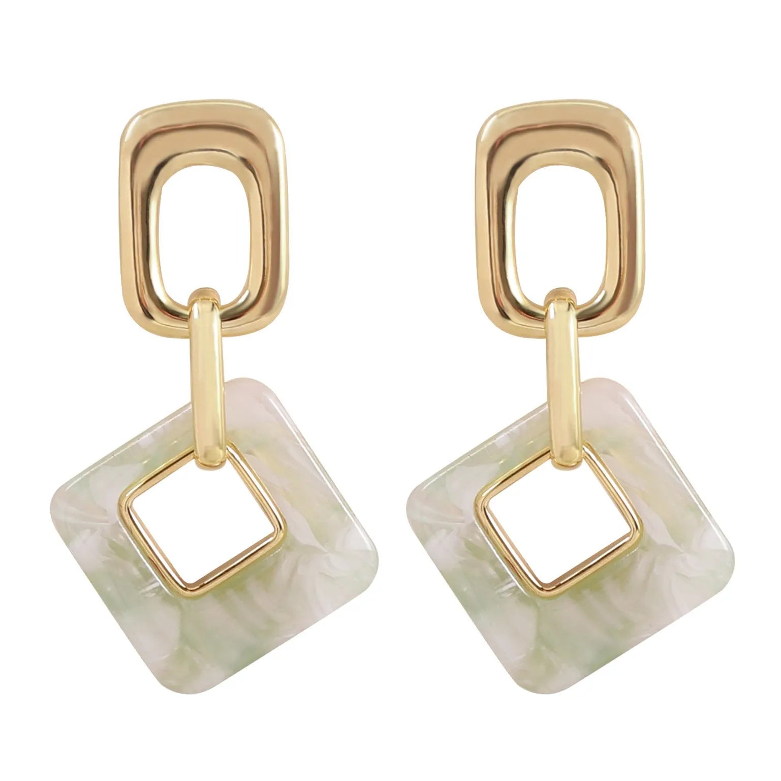 Copper geometric square earrings with hollow construction and chamfered pattern