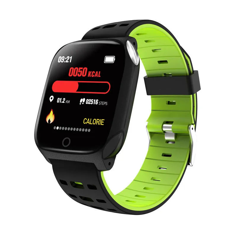 F16 smart watch with ECG monitor showing blood pressure and heart rate tracking on 43mm IPS display