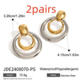 Golden round double layer hollow stud earrings with geometric design and 18K gold electroplating