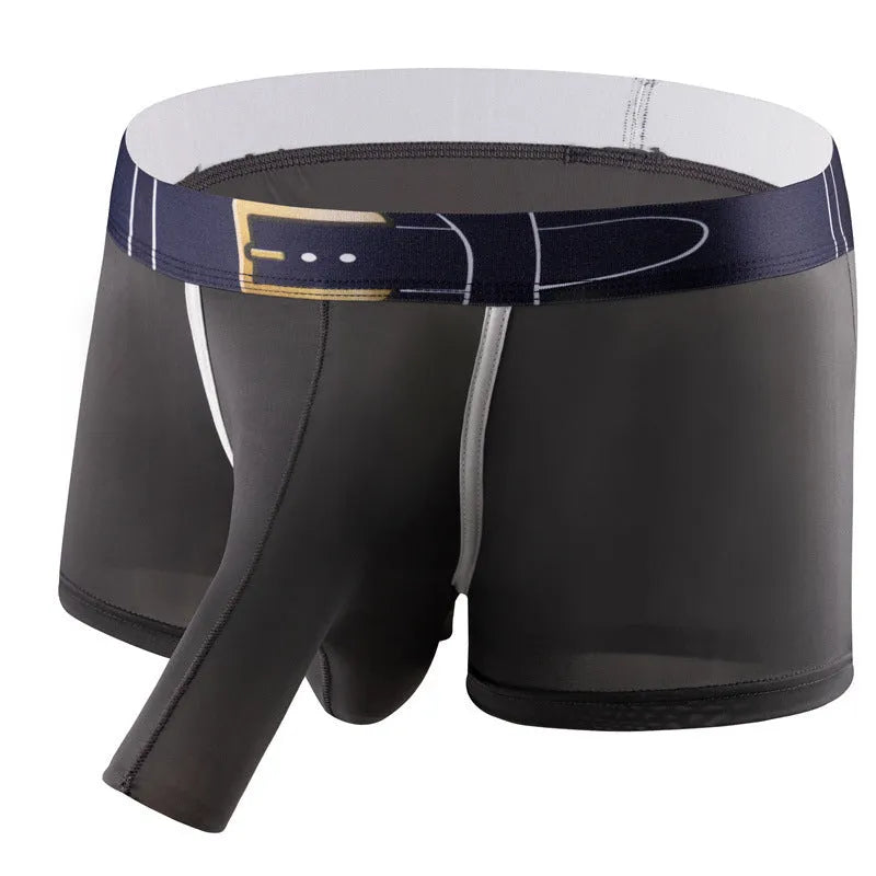 Men's ice silk boxer shorts in solid colours with mid waist design