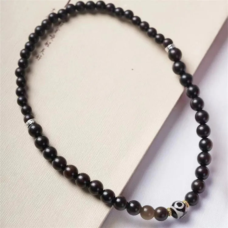 Ebony wood Tibetan beads bracelet with 8mm diameter and two-circle retro design