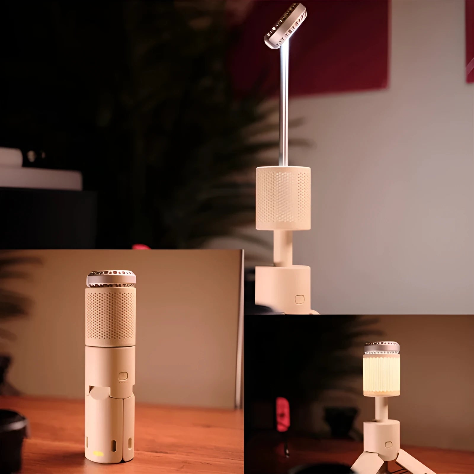 Portable LED camping lantern in creamy white and dark grey colour options