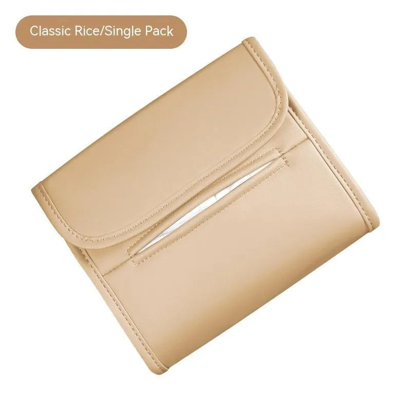 Leather car tissue box organiser mounted on vehicle sun visor
