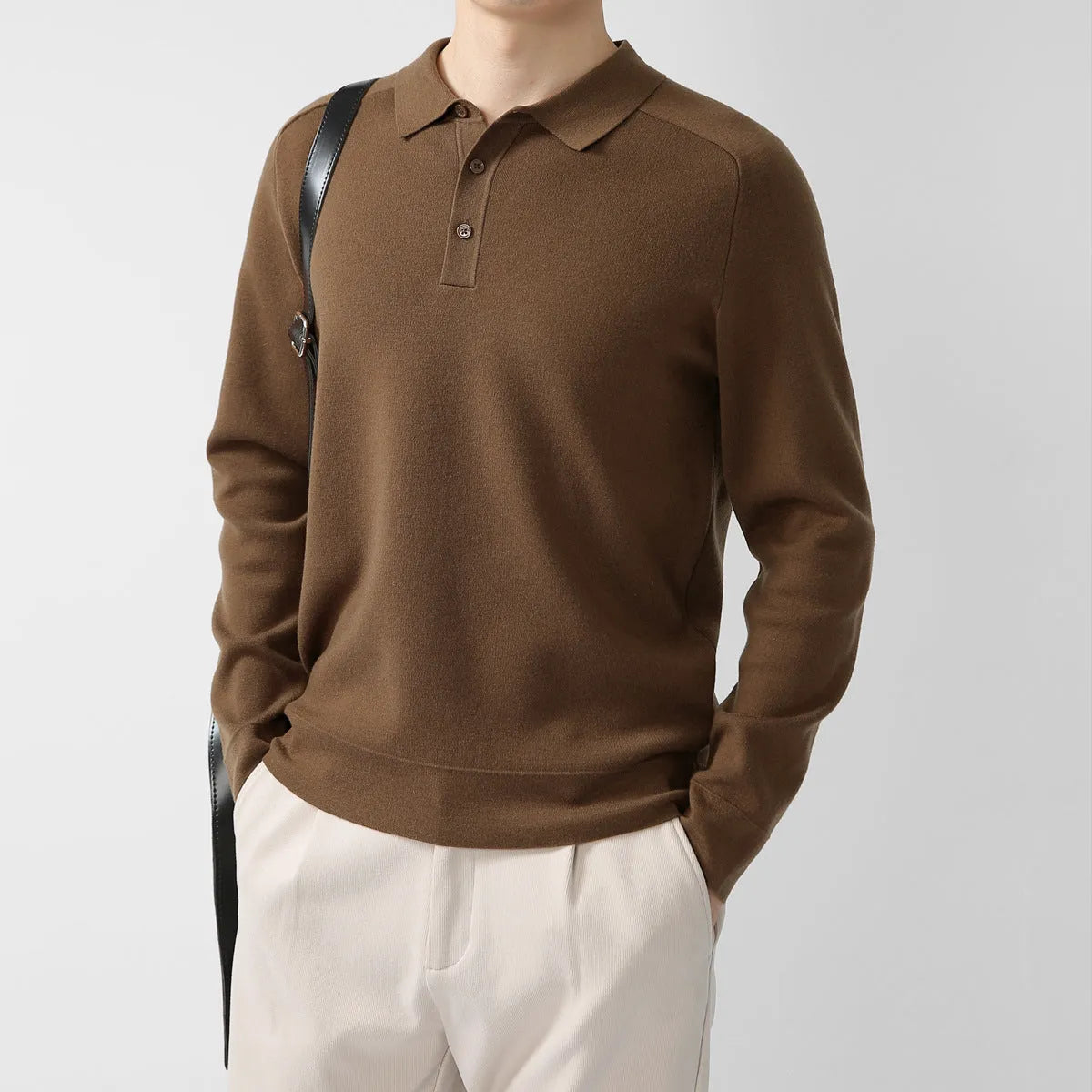 Men's lambswool knit polo sweater with raglan sleeves, solid colour, regular fit, sizes M-XXXL.