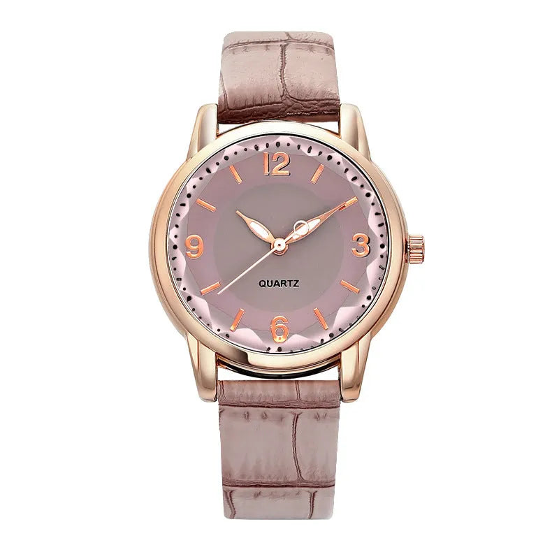 Women's two-tone dial belt quartz watch with alloy dial and imitation leather strap